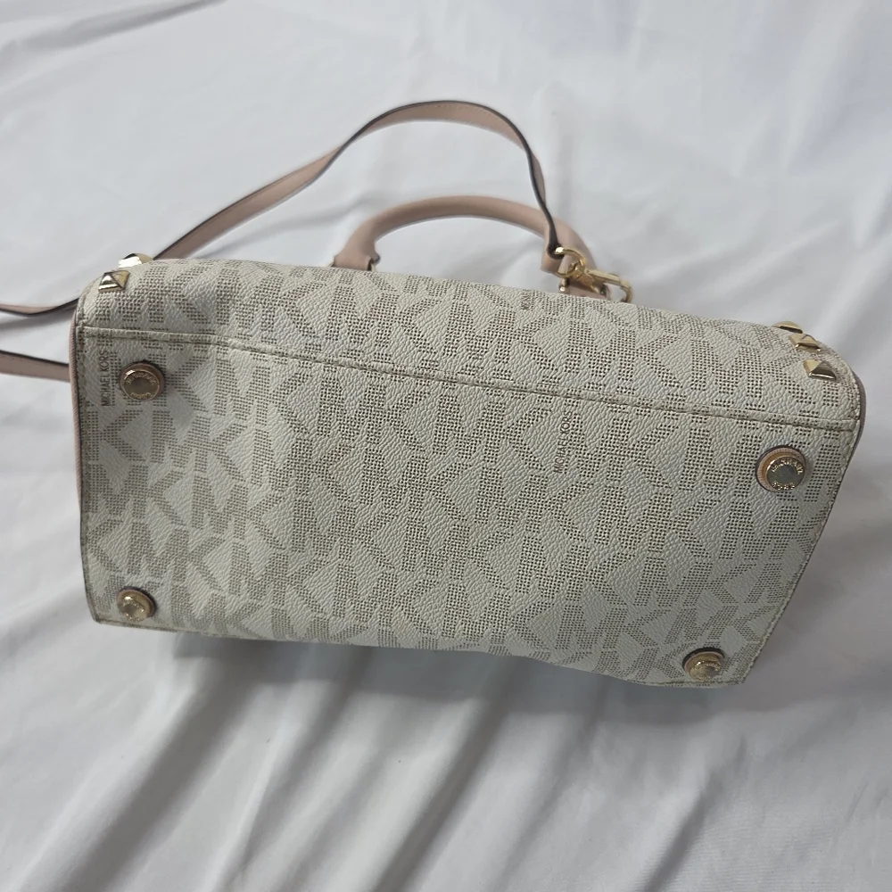 Michael Kors Pink and Gold Studded Bowling Satchel Crossbody